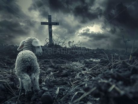 Lamb looking towards the cross (126294)