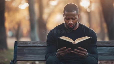 Man on Bench Reading Bible (153169)