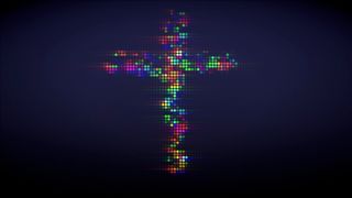 Multi-colored Cross-Blue backg